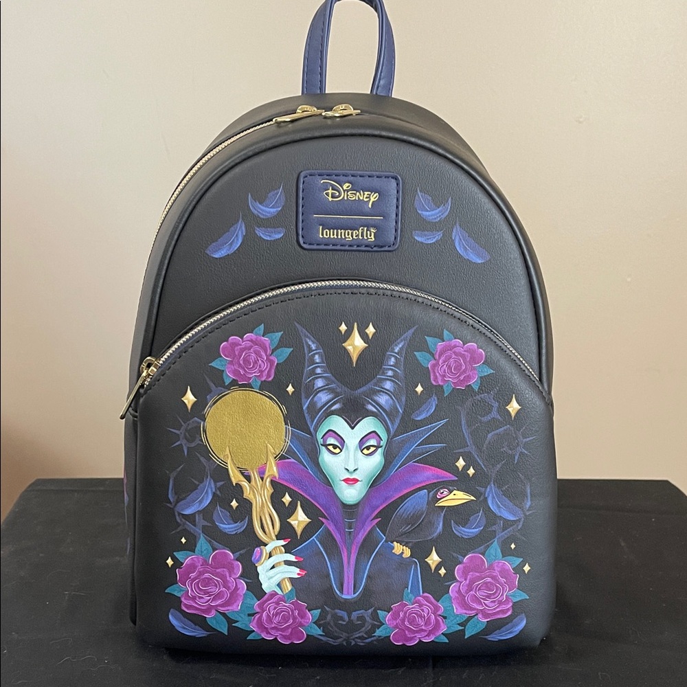 Loungefly Disney Maleficent Black Purple Pink Gold Mini Backpack